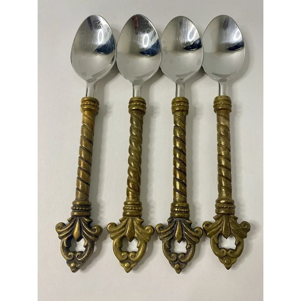 4 Gracious Goods Collection Acanthus Fleur de lis Stainless Teaspoons 7-3/8